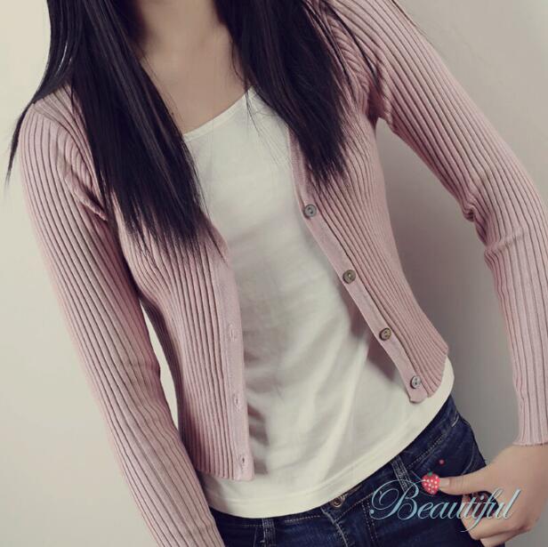 Slim V Neck Knitted Cardigan Long Sleeve Cropped Cardigan Sweaters