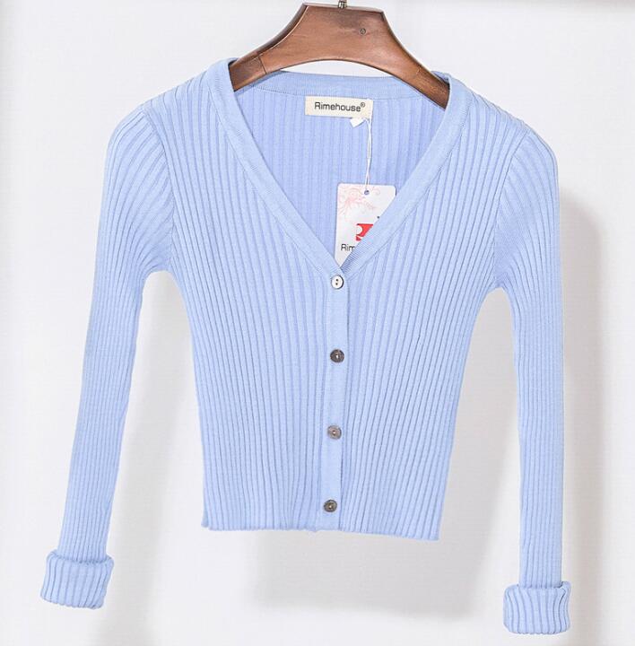 Slim V Neck Knitted Cardigan Long Sleeve Cropped Cardigan Sweaters