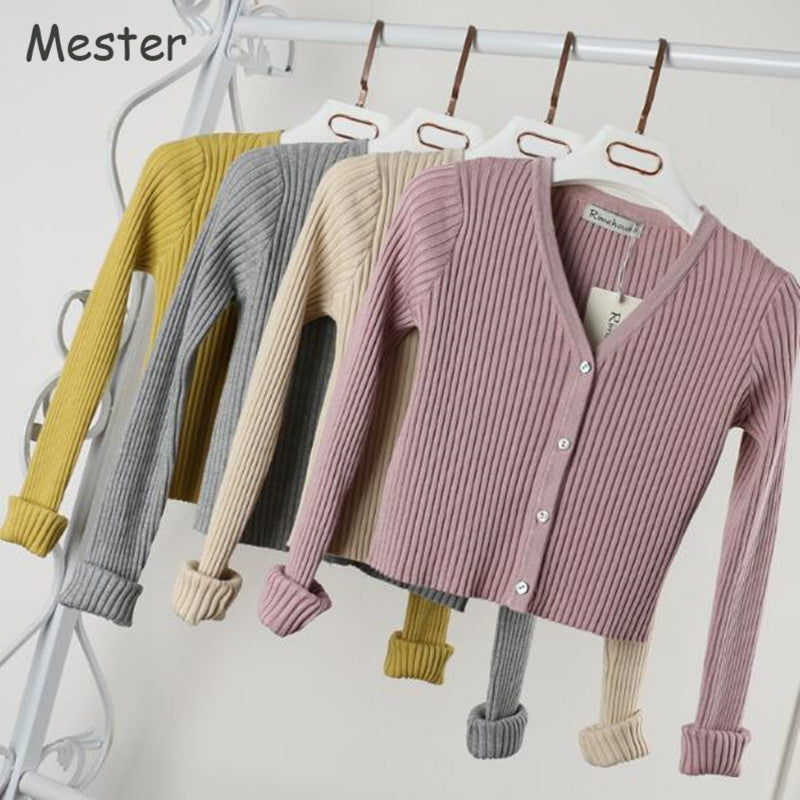 Slim V Neck Knitted Cardigan Long Sleeve Cropped Cardigan Sweaters