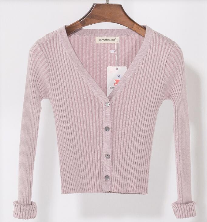 Slim V Neck Knitted Cardigan Long Sleeve Cropped Cardigan Sweaters