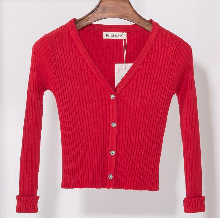 Slim V Neck Knitted Cardigan Long Sleeve Cropped Cardigan Sweaters