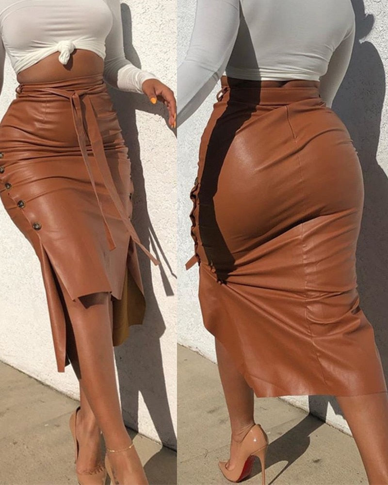 Trendy PU Midi Skirt