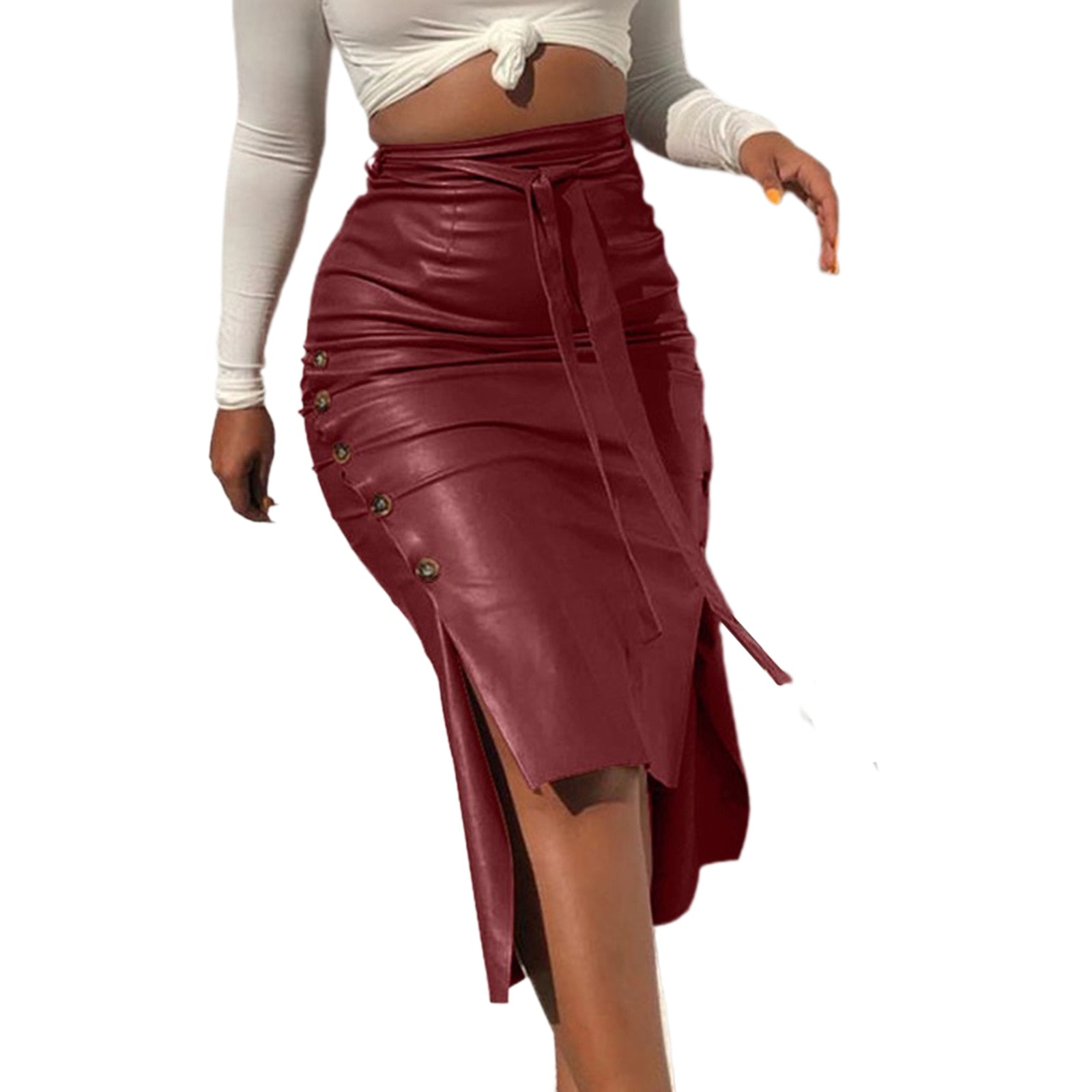 Trendy PU Midi Skirt