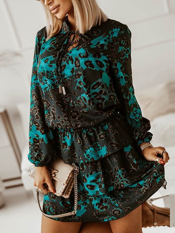 Autumn/Spring  Chiffon Long Sleeve Vintage Ruffles Floral Print Dress