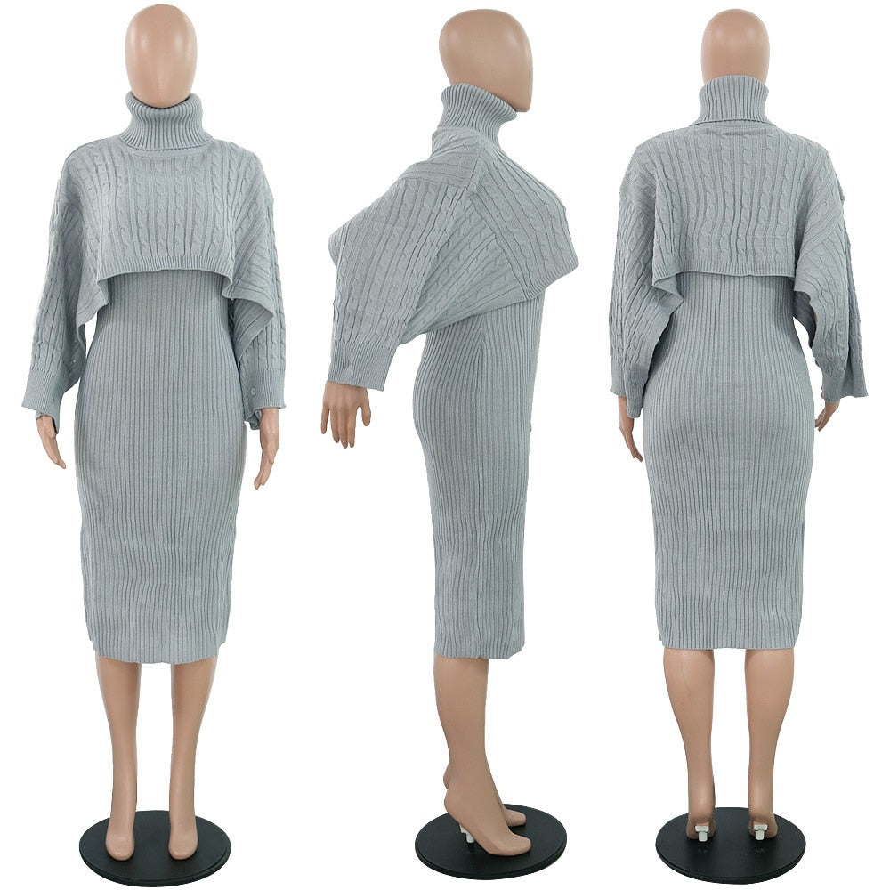 Turtleneck Long Sleeve Sweater Dress