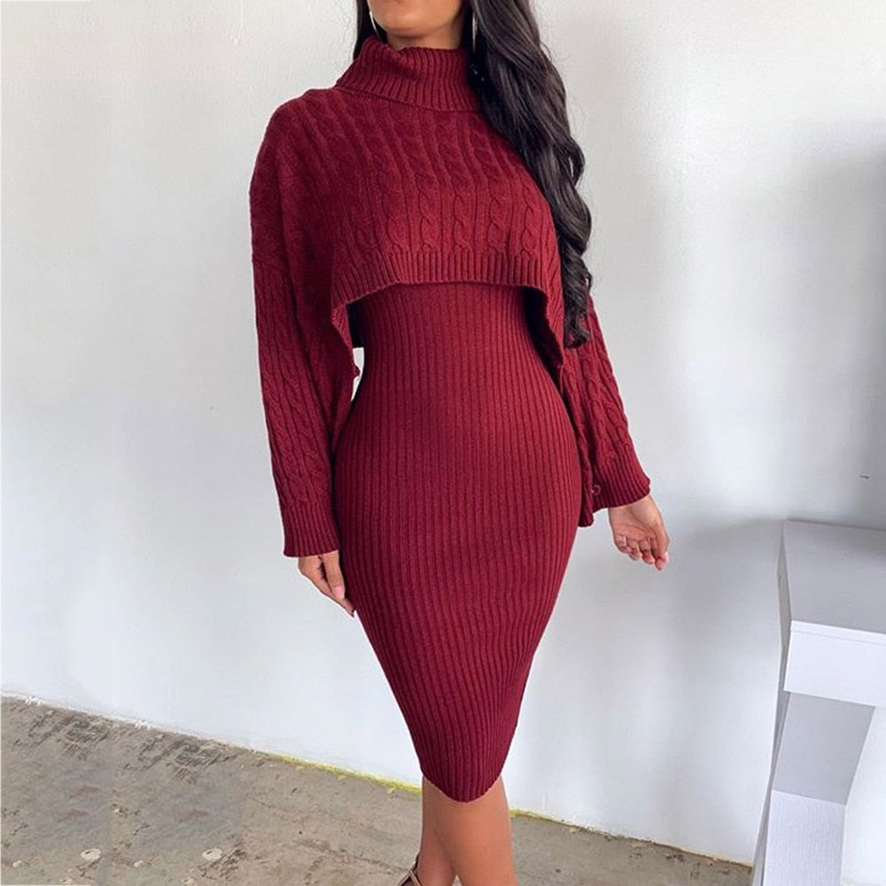 Turtleneck Long Sleeve Sweater Dress