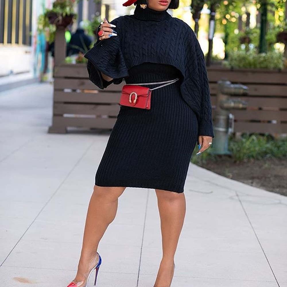 Turtleneck Long Sleeve Sweater Dress