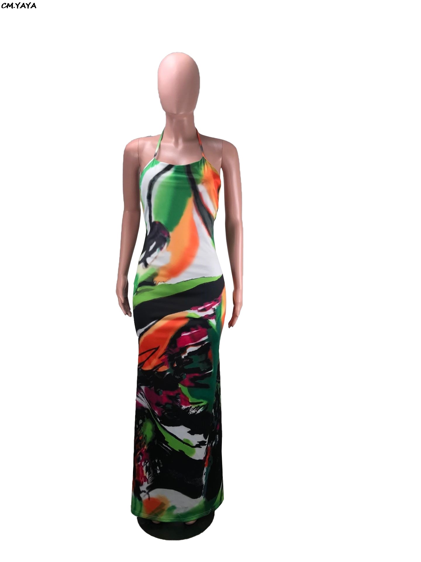 Summer Print Sexy Halter Neck Open Back Mermaid Long Beach Dress