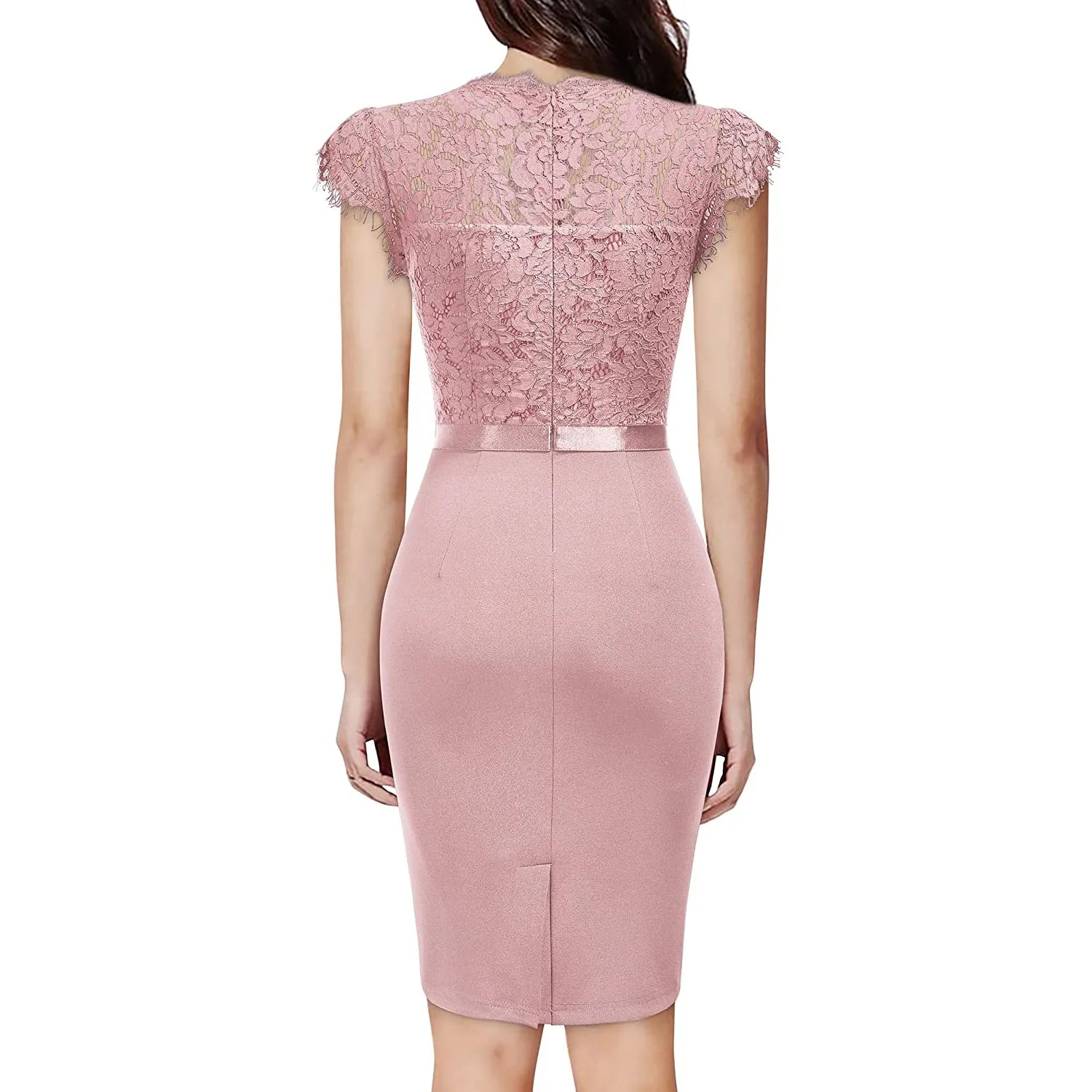 Elegant Floral Lace Ruffle Cap Sleeve Cocktail Party Knee Length Dress