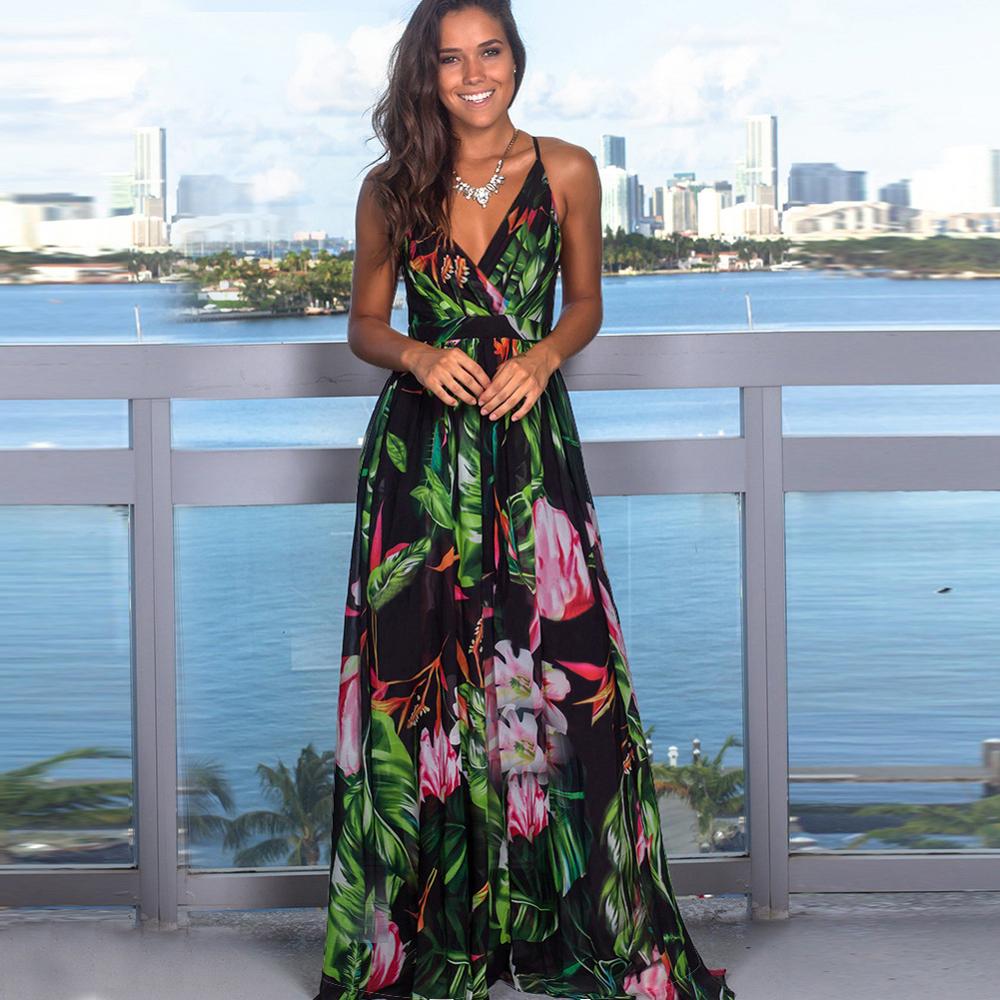 Summer Boho V-Neck Sleeveless Maxi Dress