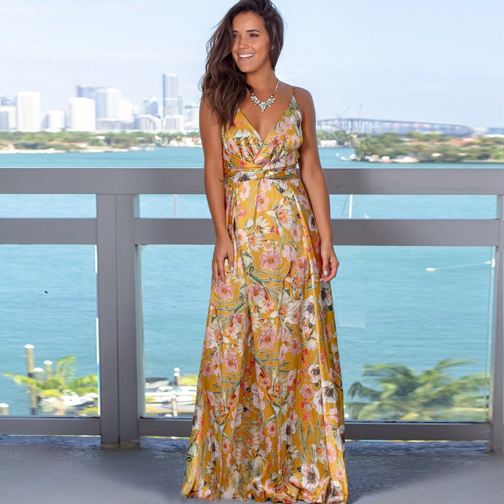 Summer Boho V-Neck Sleeveless Maxi Dress