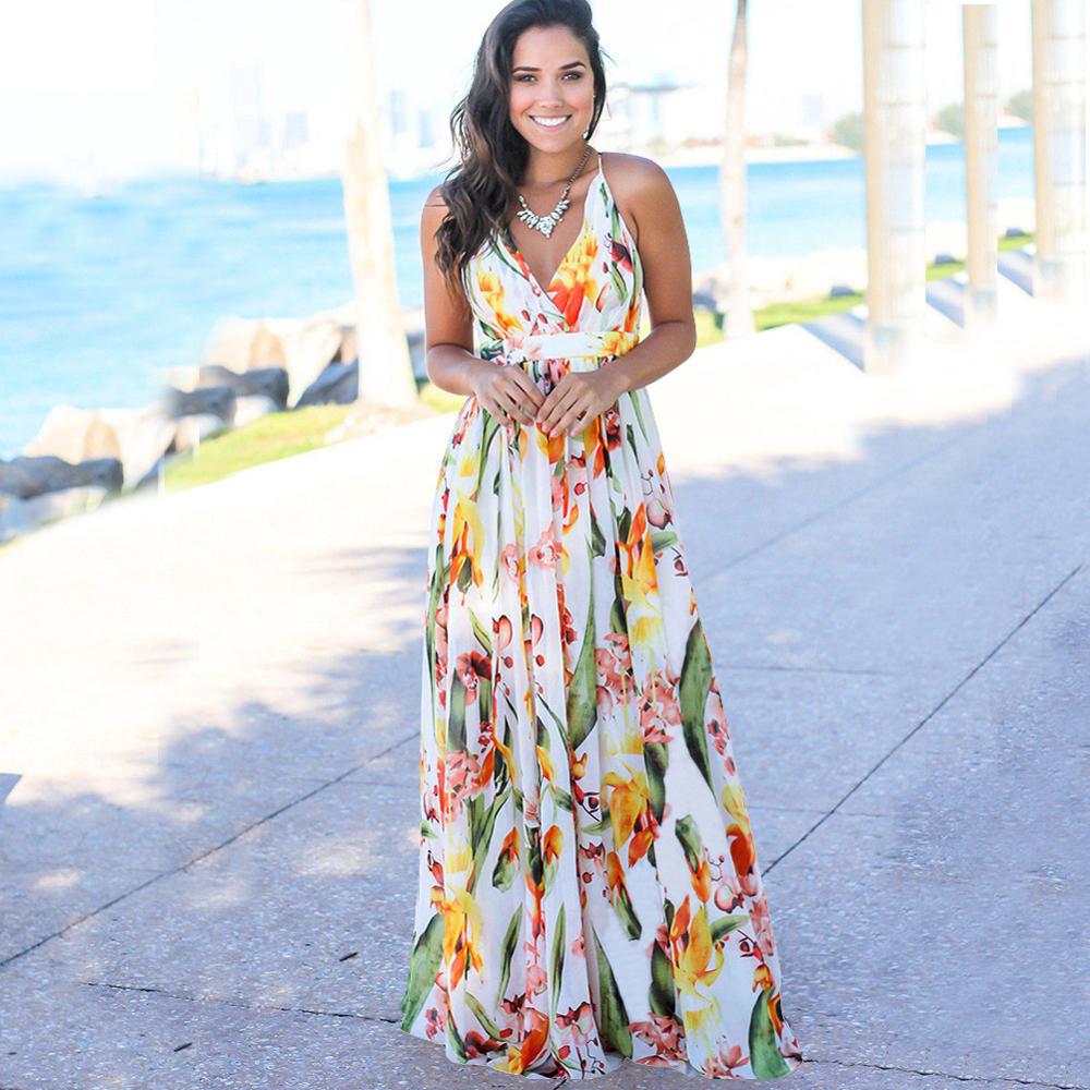 Summer Boho V-Neck Sleeveless Maxi Dress