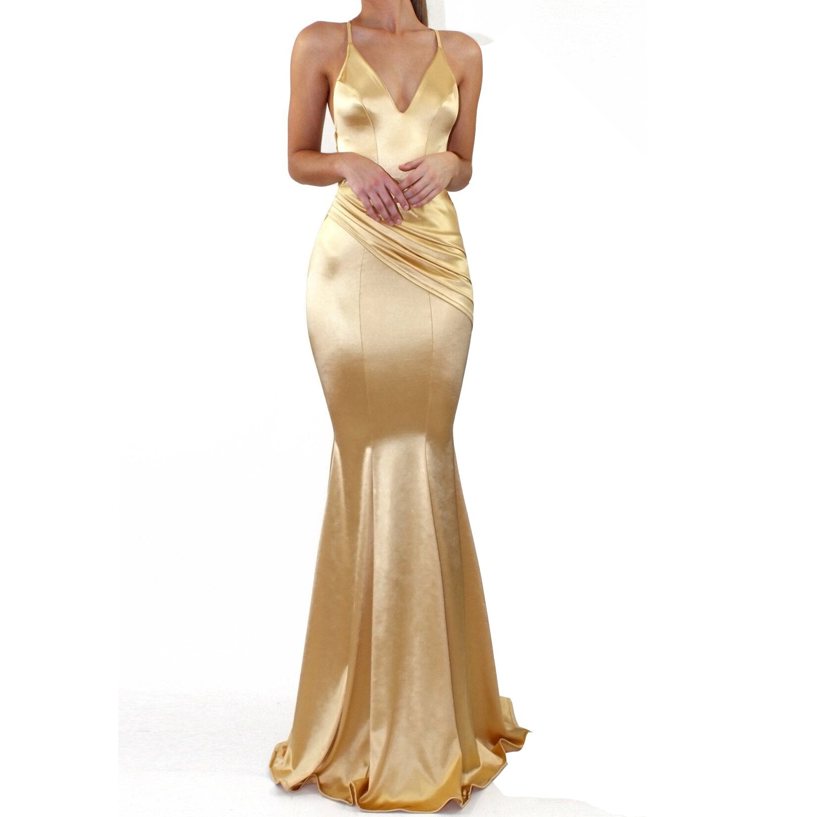 Long Maxi Trumpet Mermaid V-neck Backless Halter Dress