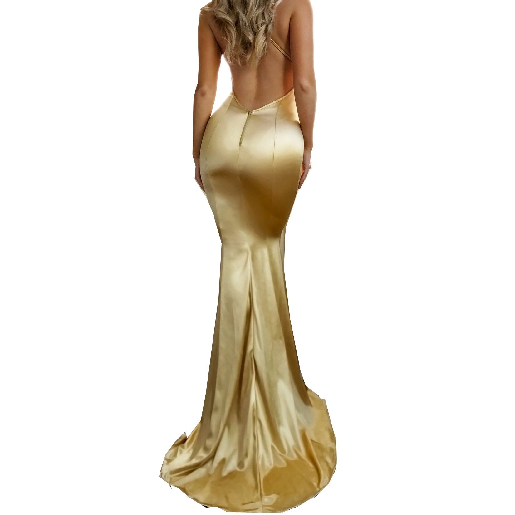 Long Maxi Trumpet Mermaid V-neck Backless Halter Dress