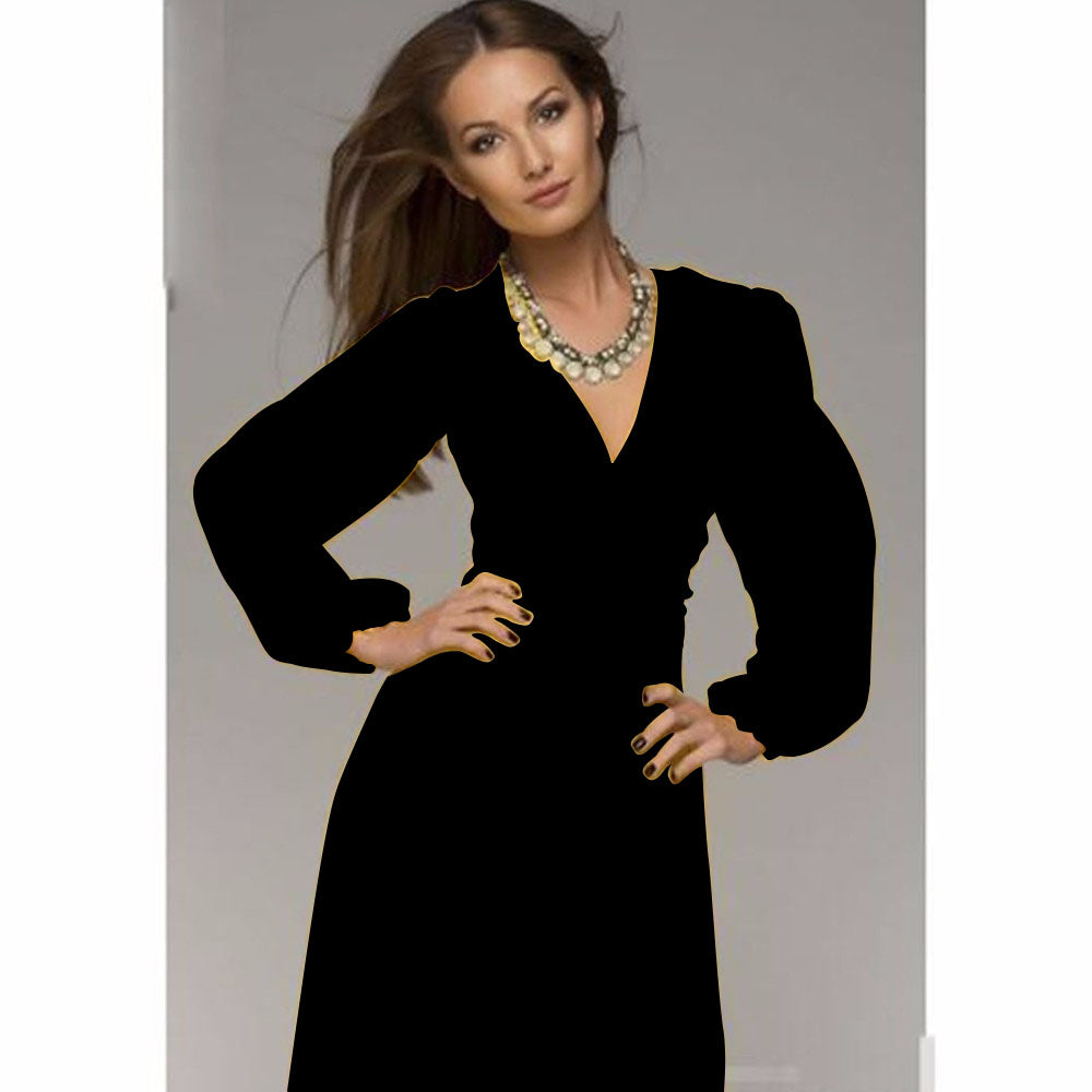 Sexy Deep V-neck Summer Long Sleeves Elegant  Dresses