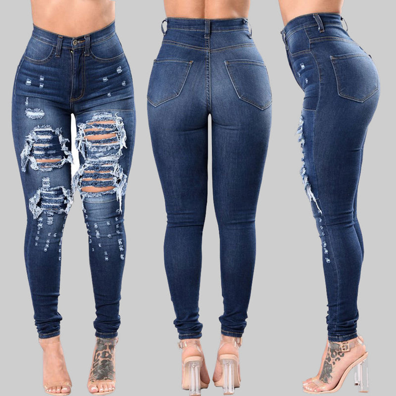 Stretch Skinny Ripped Hole High Waist Denim Jeggings