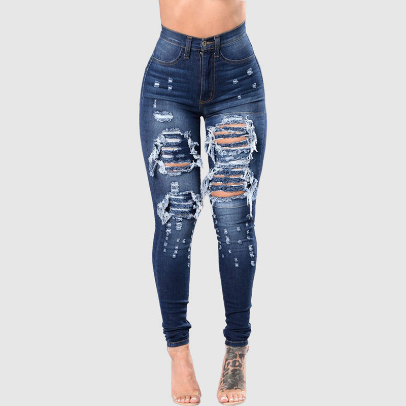 Stretch Skinny Ripped Hole High Waist Denim Jeggings