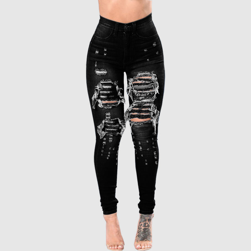 Stretch Skinny Ripped Hole High Waist Denim Jeggings