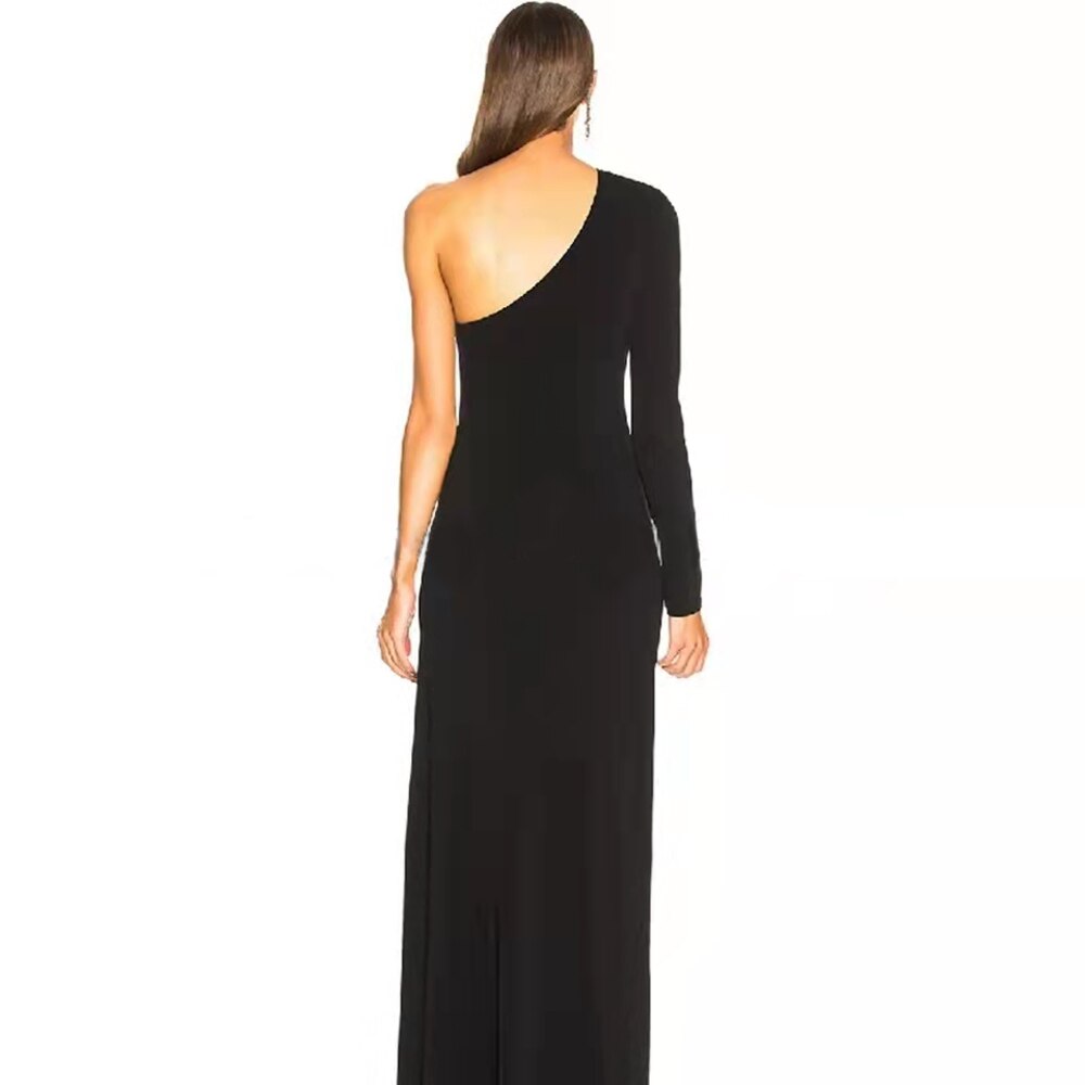 Long Black One Shoulder Party Maxi Dress