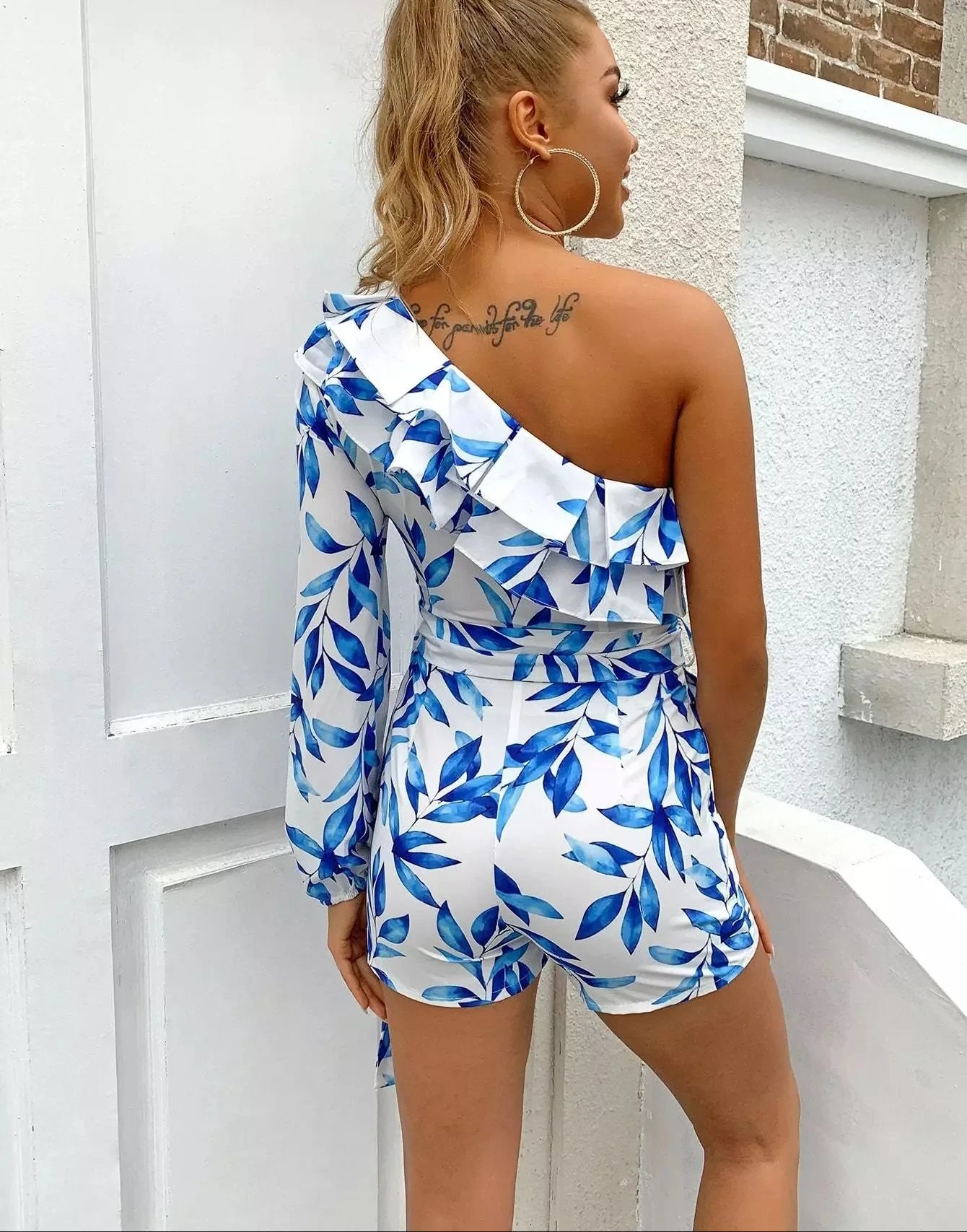 Print Ruched One Shoulder Jumpsuit