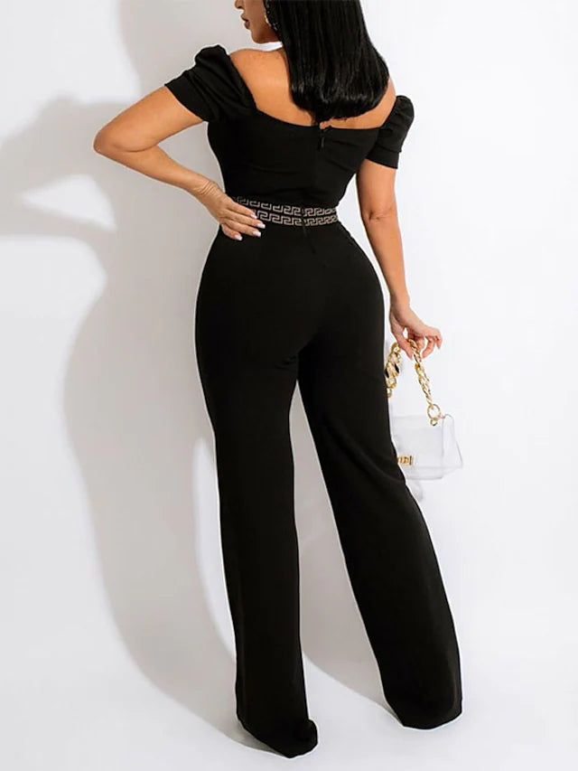 Casual Geo Print Short Puff Sleeves Jumpsuit