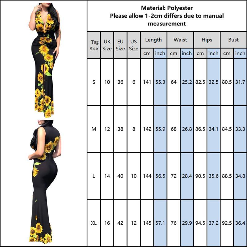 Deep V-Neck Plunge Sunflower Print Slit Maxi Dress