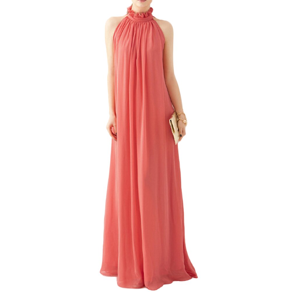 Solid Color Ruffled Collar Sleeveless Maxi Dress with Belt