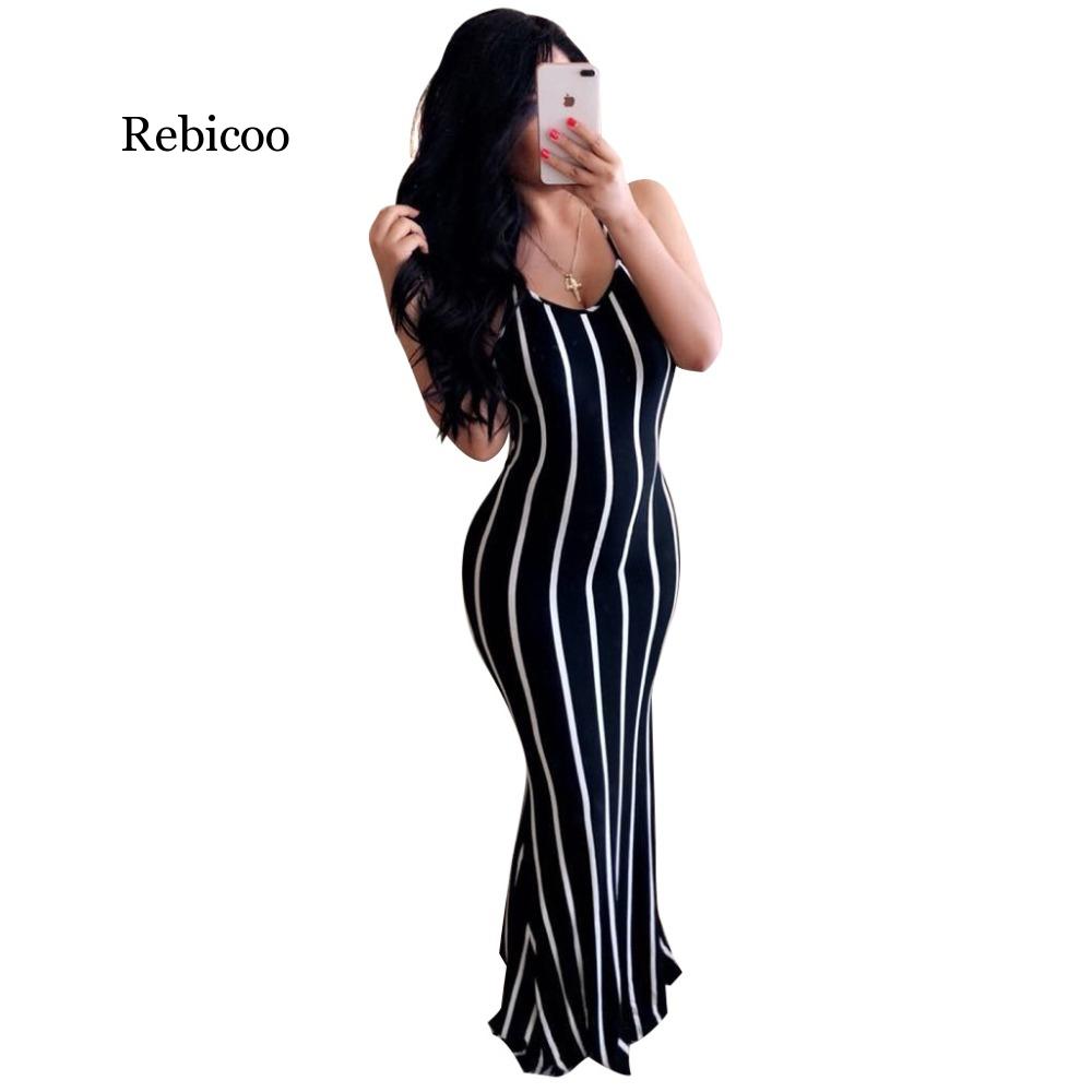 Summer Stripes Lace Up Back Sexy Halter Long Mermaid Dress